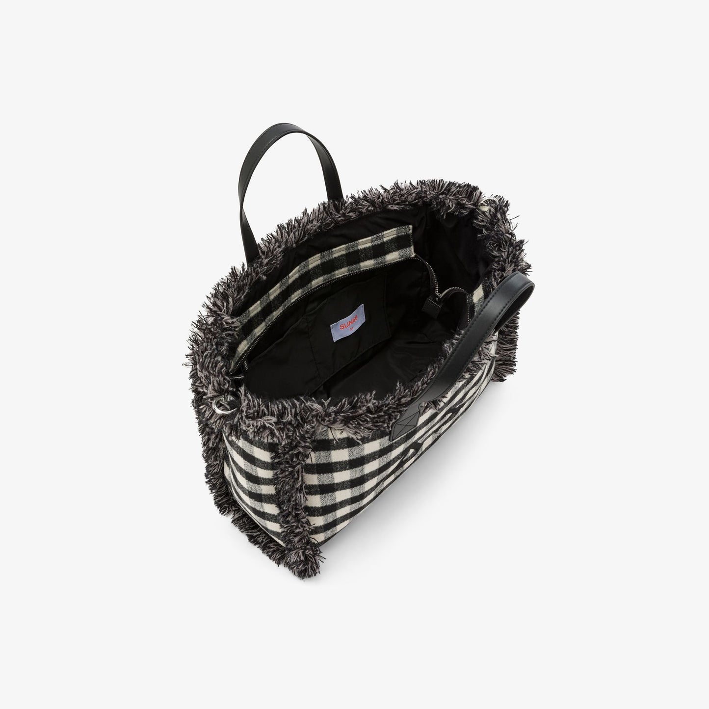 Shopping bag midi Cali in lana check nero