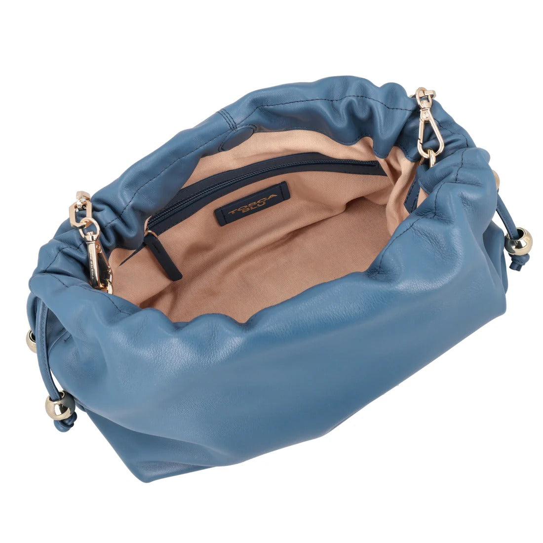 Pochette grande Harper in pelle con coulisse colore blu Tosca Blu