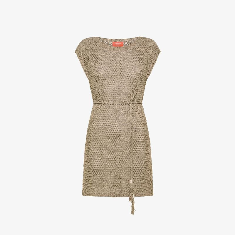 Abito in maglia crochet di cotone grigio stone sun68
