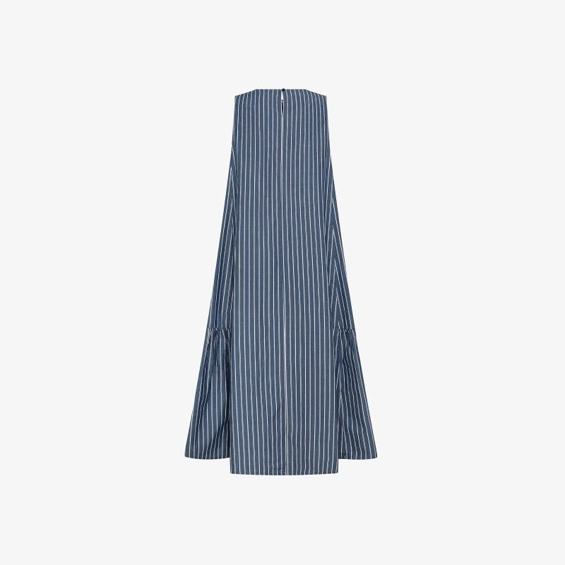 Abito in cotone a righe blu navy/bianco panna Sun68