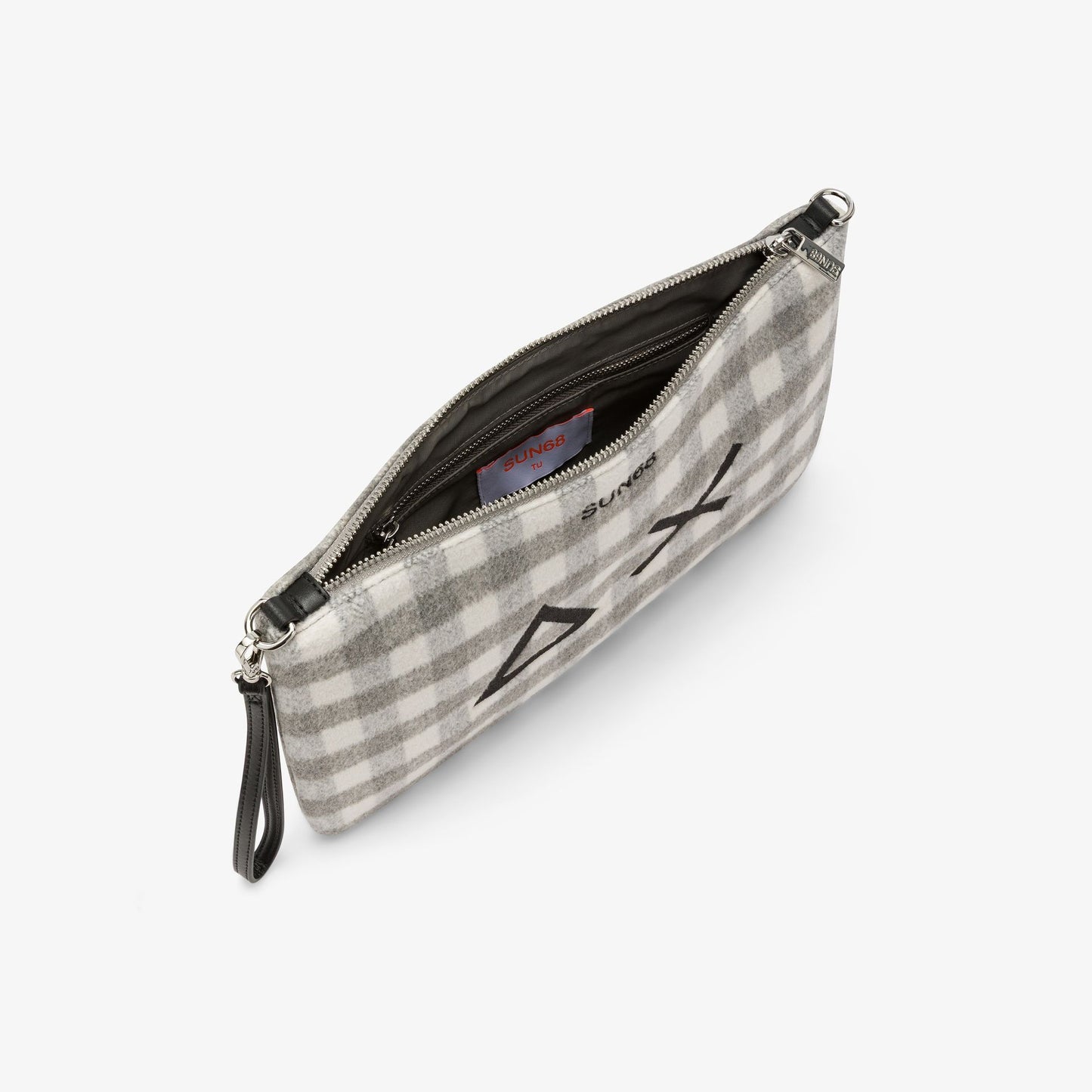 Pochette in lana check grigio medio