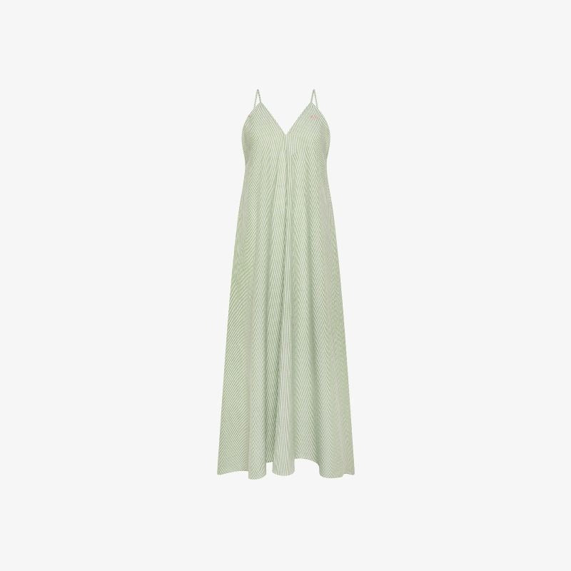 Abito in misto cotone a righe bianco panna/verde scuro Sun68