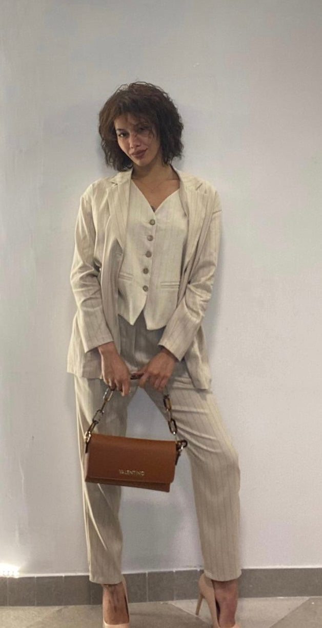Pantalone chinos in denim lino Karma