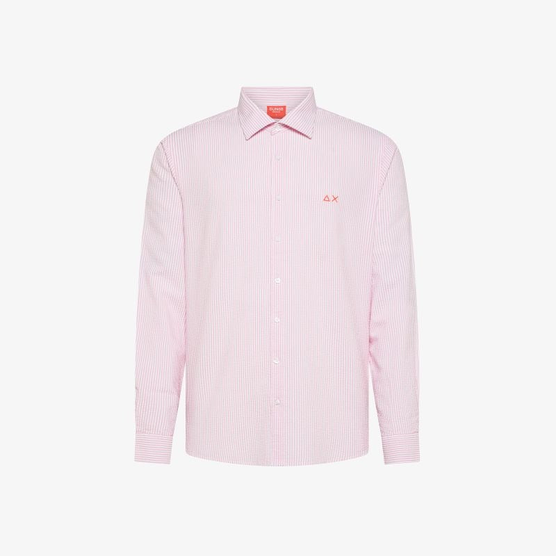 Camicia in cotone a righe rosa/bianco Sun68