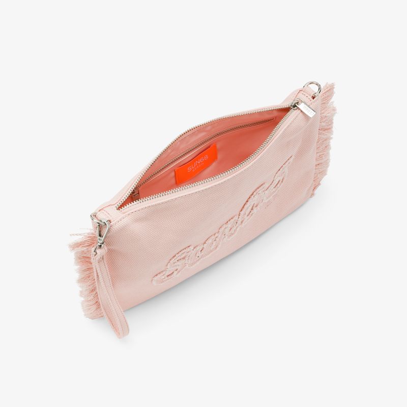 Pochette in tela di cotone con frange porcellana Sun68