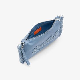 Pochette in tela di cotone con frange blu avio Sun68