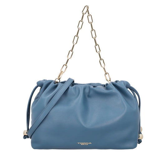 Pochette grande Harper in pelle con coulisse colore blu Tosca Blu