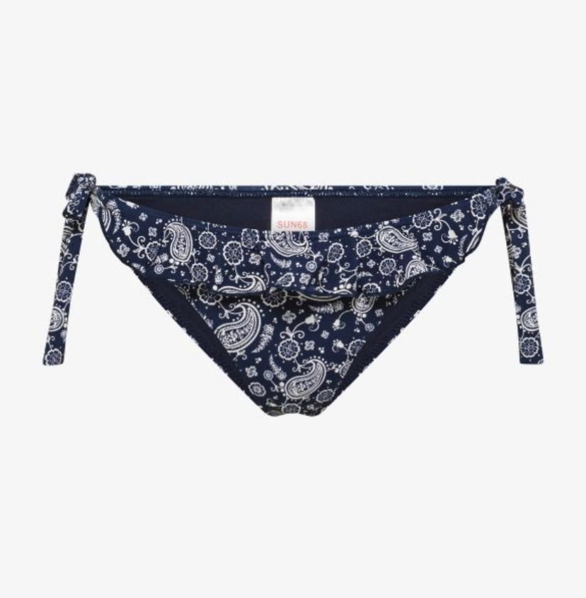 Slip mare con stampa e rouches blu navy/bianco panna Sun68