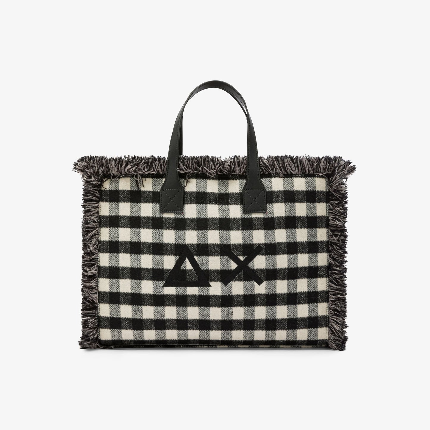 Shopping bag midi Cali in lana check nero