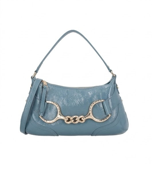 Tracolla Cecilia in pelle con staffa colore azzurro Tosca Blu