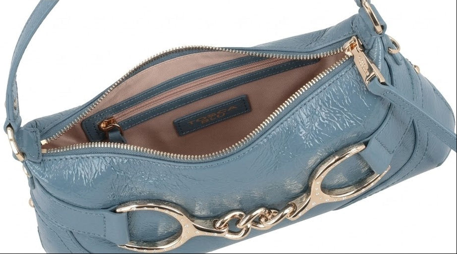 Tracolla Cecilia in pelle con staffa colore azzurro Tosca Blu