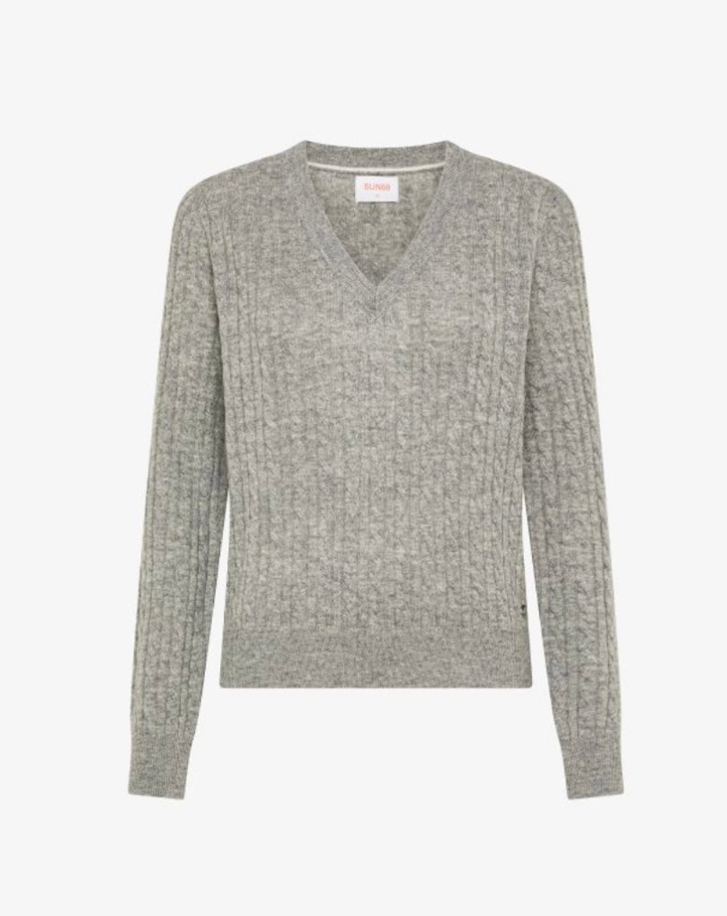 Maglia in lana a trecce con scollo a V Sun68