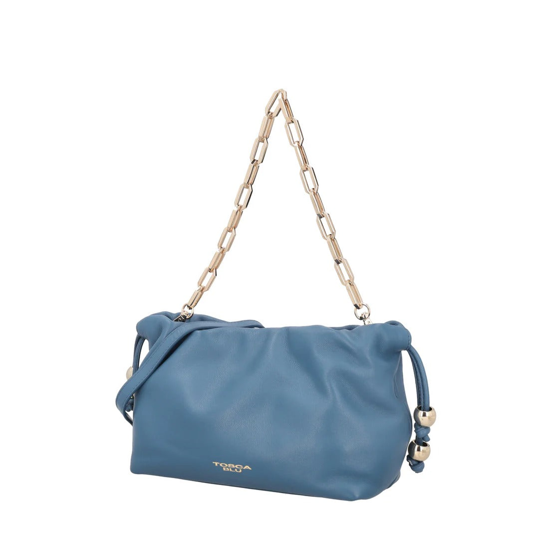 Pochette Harper in pelle con coulisse colore blu Tosca Blu