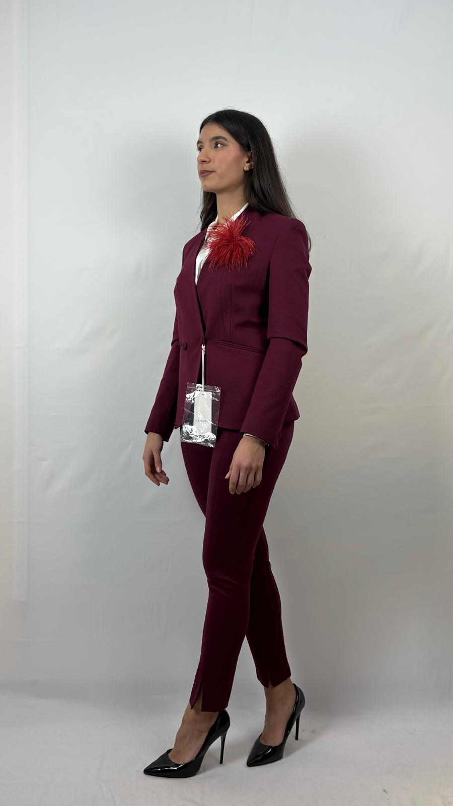 Pantaloni skinny vita alta tessuto elasticizzato burgundy Cafè Noir