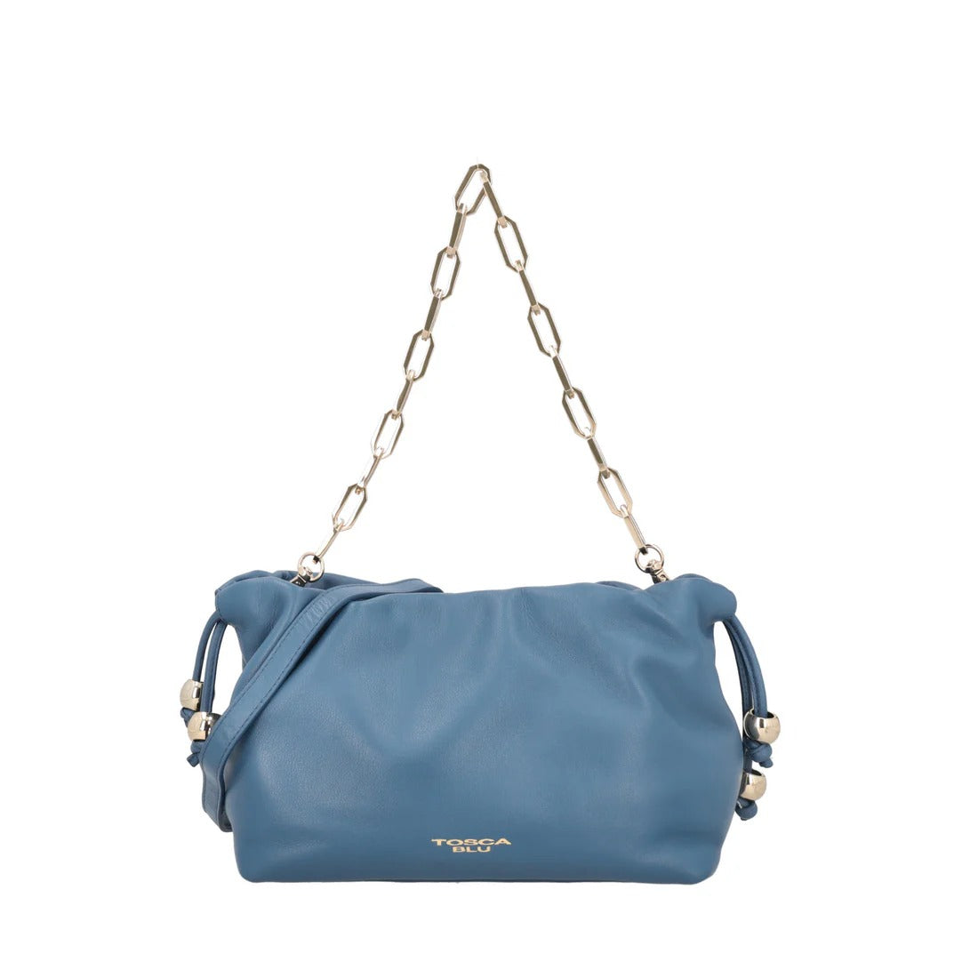 Pochette Harper in pelle con coulisse colore blu Tosca Blu