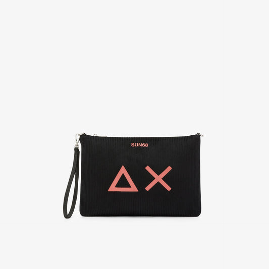 Pochette in velluto con logo ricamato nero