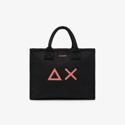 Shopping bag midi Cali in velluto con logo nero