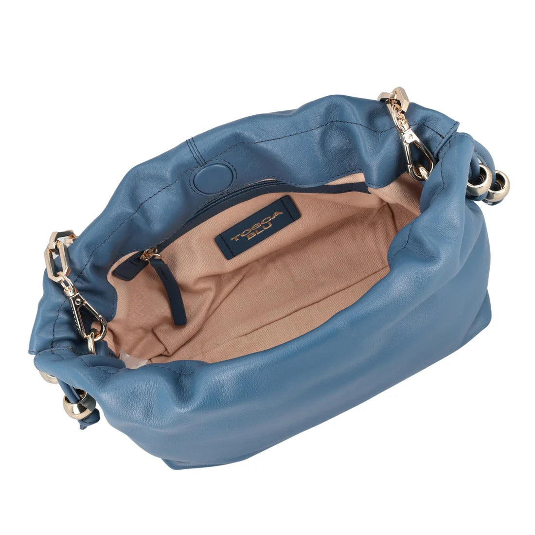 Pochette Harper in pelle con coulisse colore blu Tosca Blu