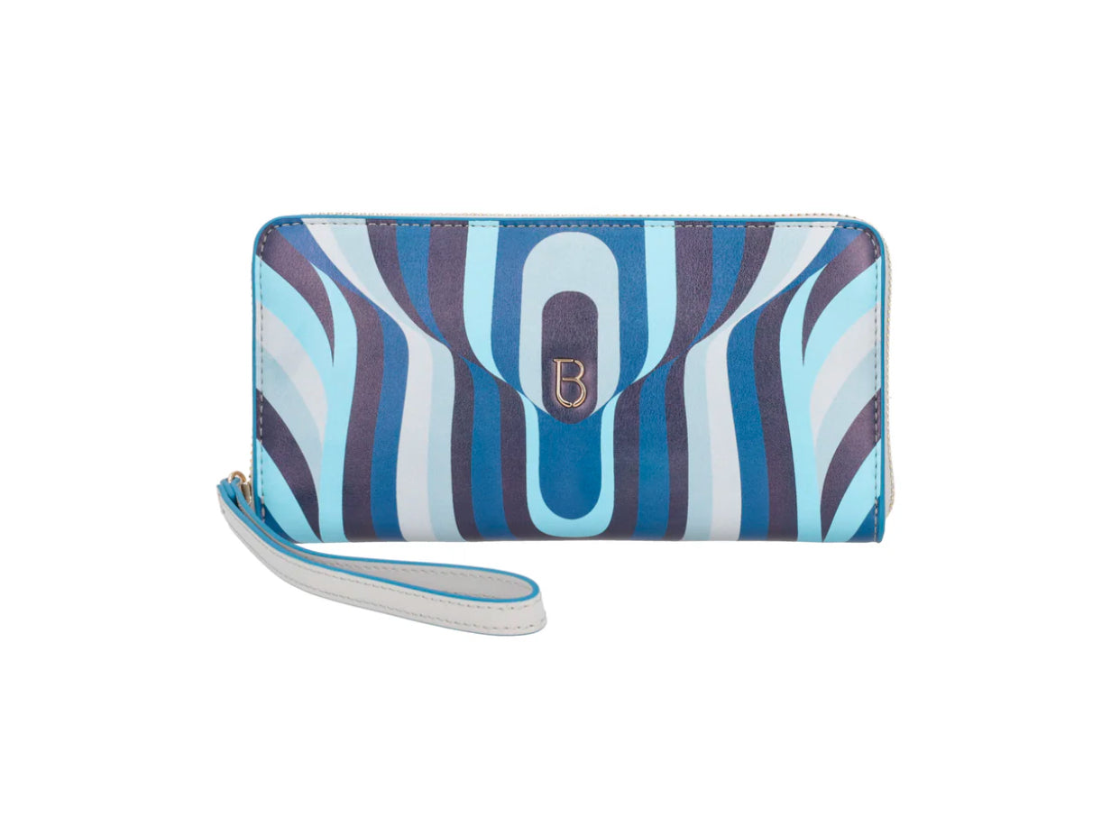 Portafoglio zip around Grace in pelle con stampa colore bluette Tosca Blu