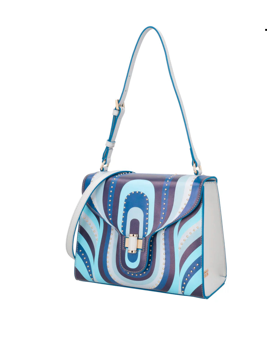 Borsa a spalla Grace in pelle con stampa colore bluette Tosca Blu