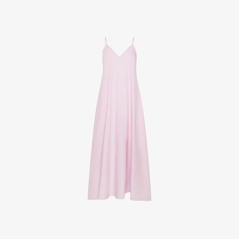 Abito in misto cotone a righe bianco panna/fucsia Sun68