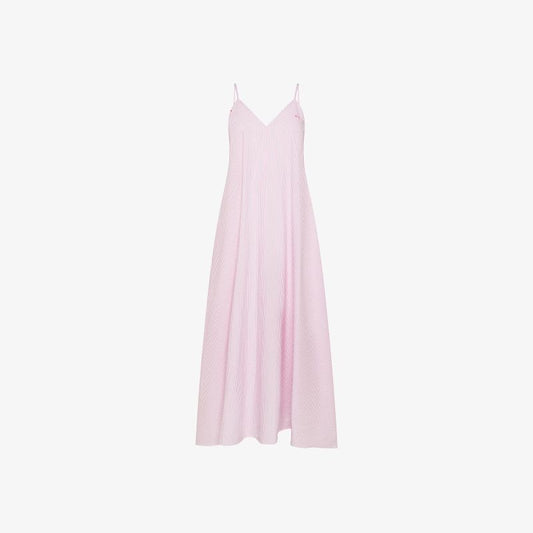 Abito in misto cotone a righe bianco panna/fucsia Sun68