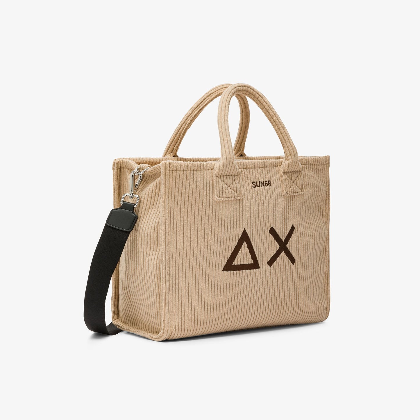 Shopping bag midi Cali in velluto con logo beige