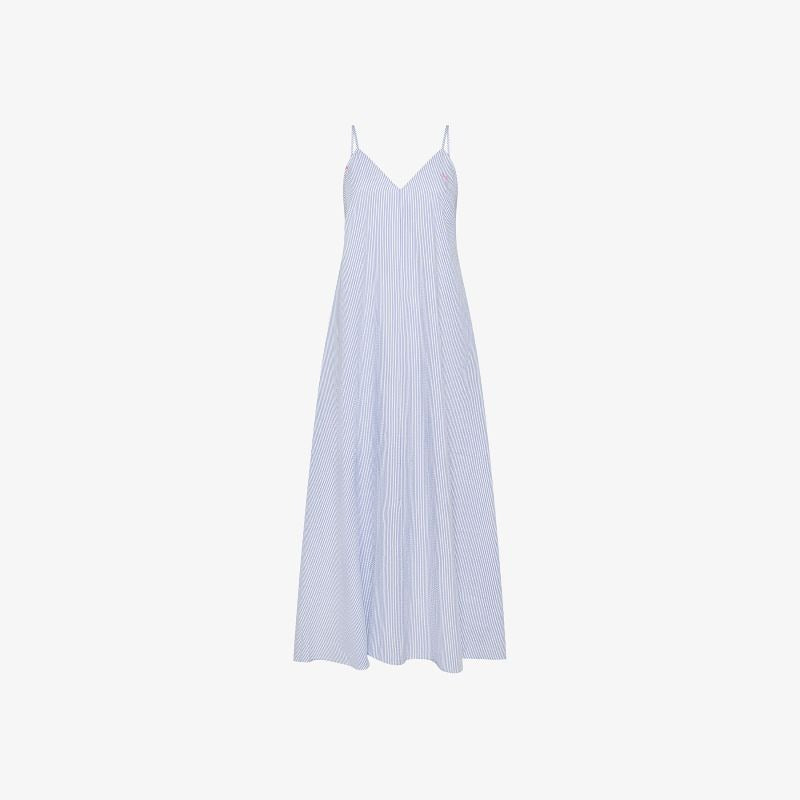 Abito in misto cotone a righe bianco panna/azzurro Sun68