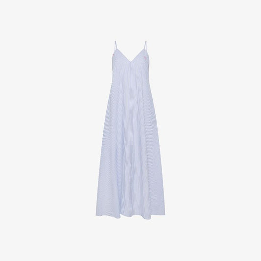 Abito in misto cotone a righe bianco panna/azzurro Sun68