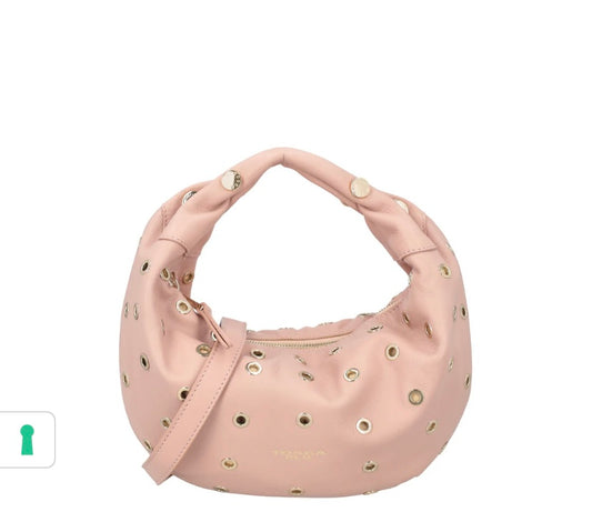 Borsa a spalla piccola Dubai con borchie colore rosa
