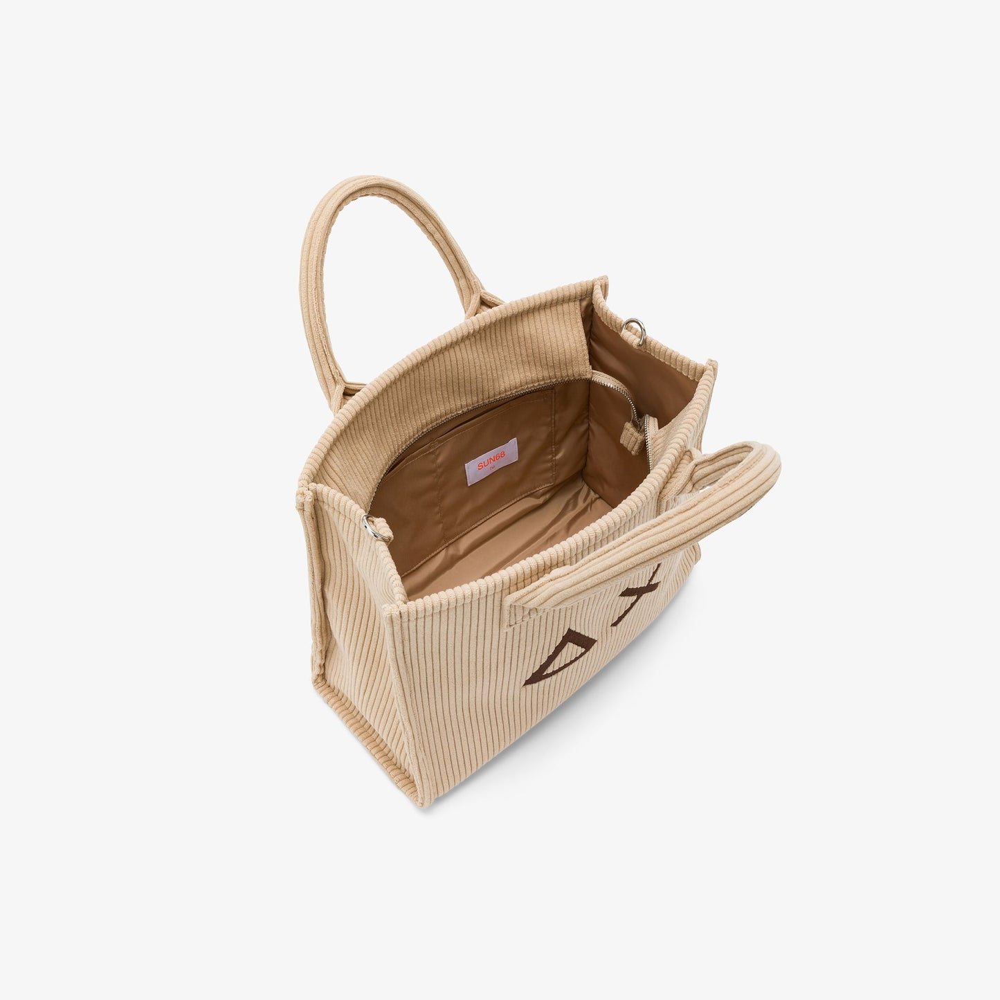 Shopping bag midi Cali in velluto con logo beige