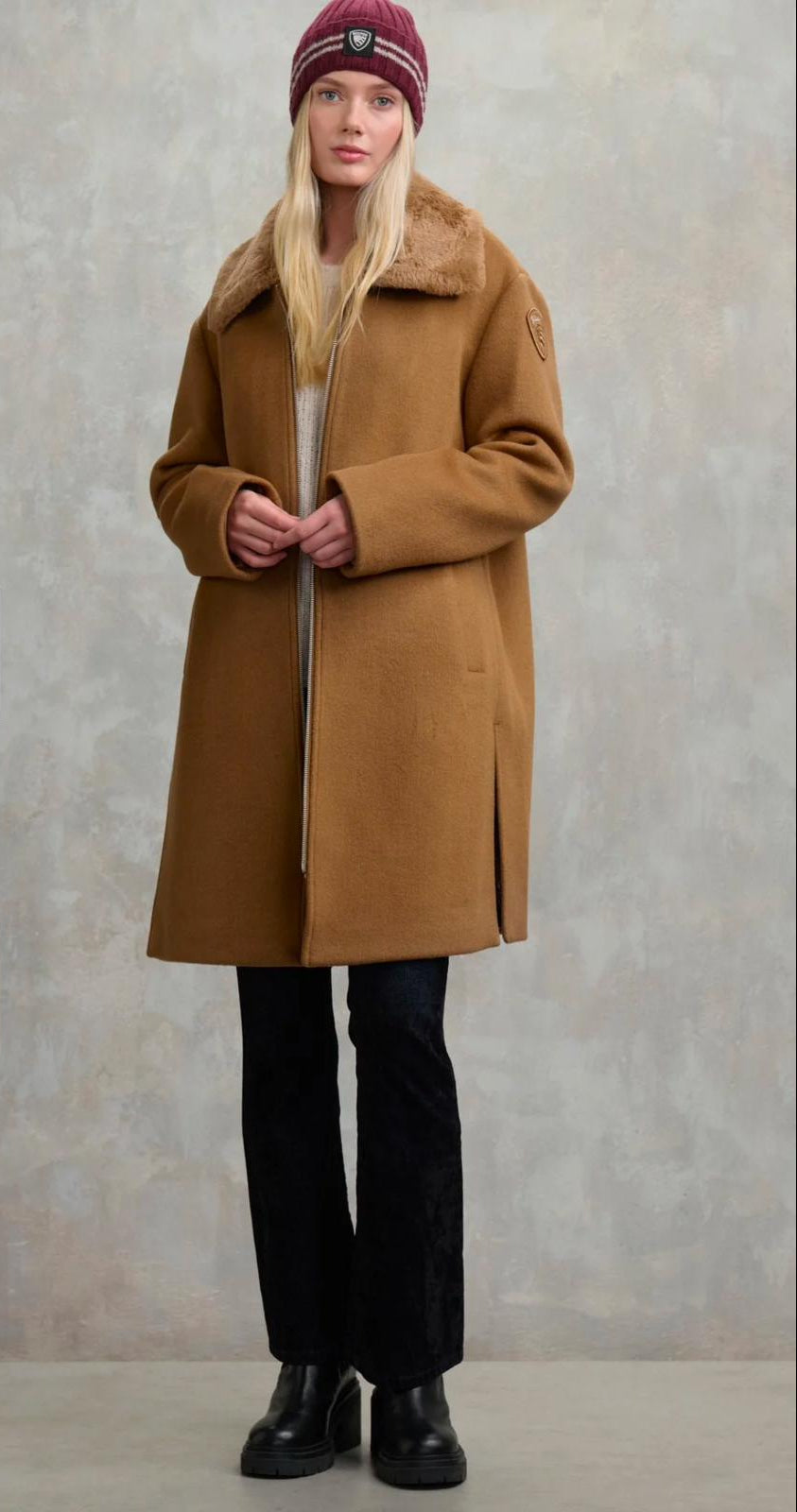 Cappotto con colletto in pelliccia Elmira Blauer