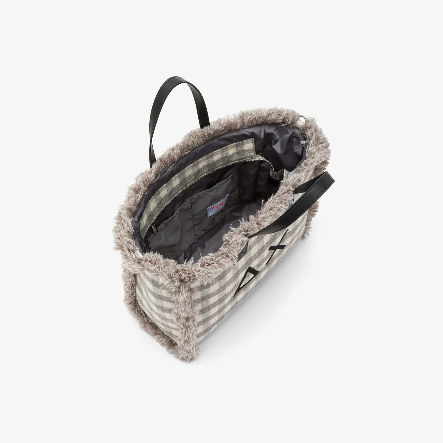 Shopping bag midi Cali in lana check grigio medio