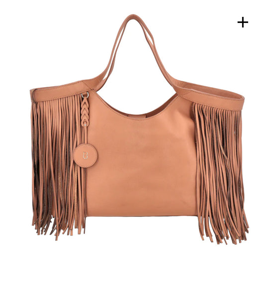 Borsa in pelle con frange Portofino colore biscotto