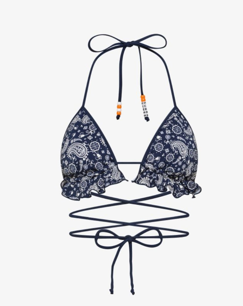 Bikini mare a pois con rouches blu navy/bianco panna Sun68