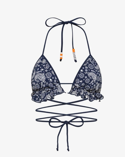 Bikini mare a pois con rouches blu navy/bianco panna Sun68
