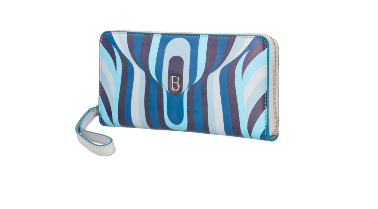 Portafoglio zip around Grace in pelle con stampa colore bluette Tosca Blu