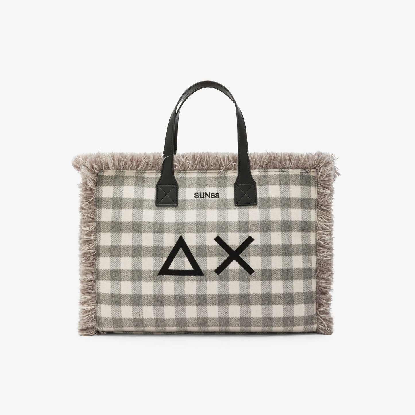 Shopping bag midi Cali in lana check grigio medio