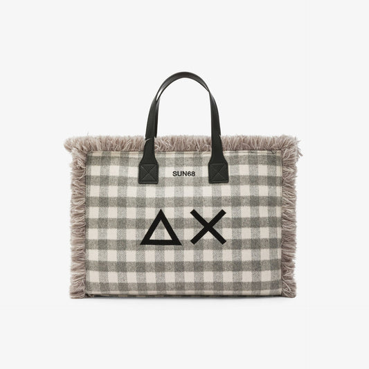 Shopping bag midi Cali in lana check grigio medio