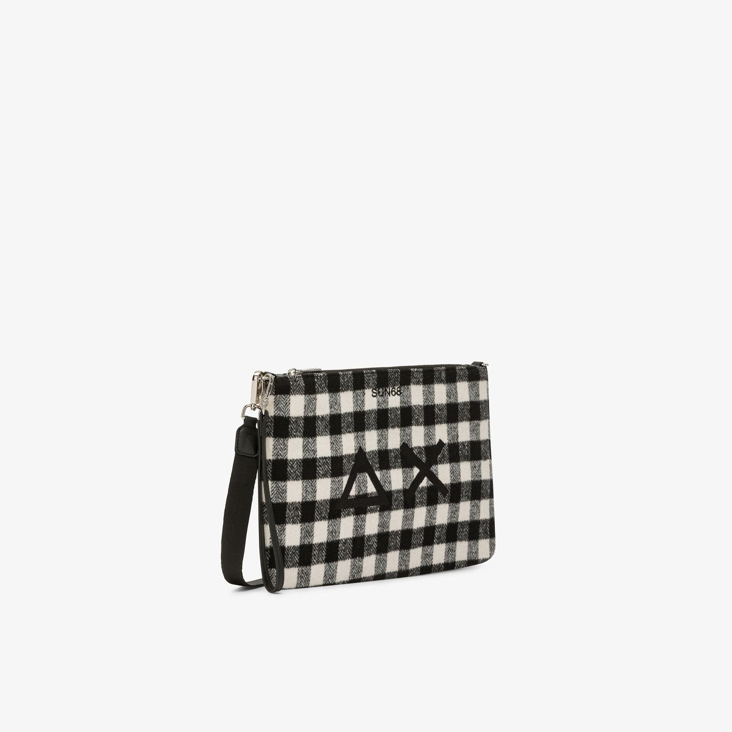 Pochette in lana check nero