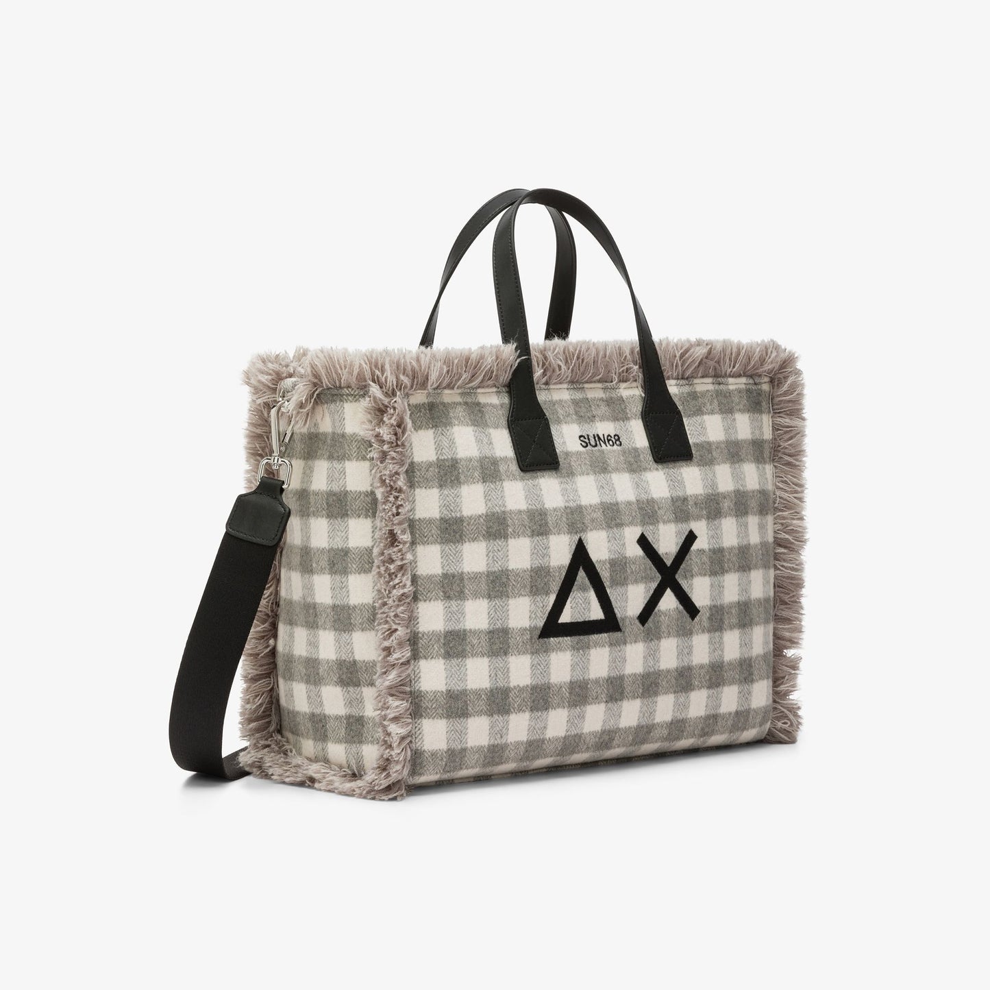 Shopping bag midi Cali in lana check grigio medio