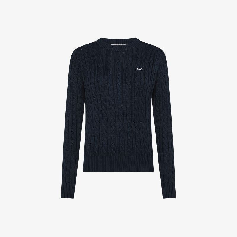 Maglia in cotone a trecce blu navy Sun68
