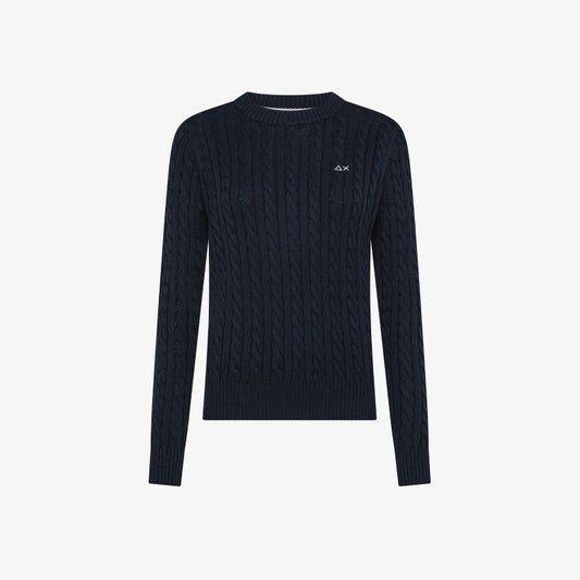 Maglia in cotone a trecce blu navy Sun68