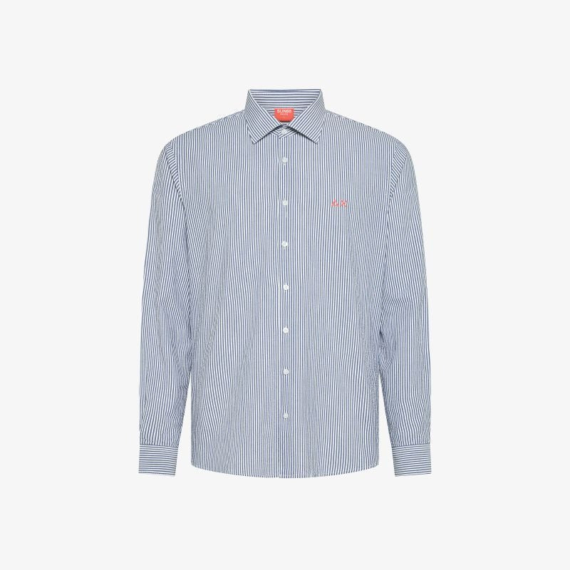 Camicia in cotone a righe blu navy/bianco Sun68