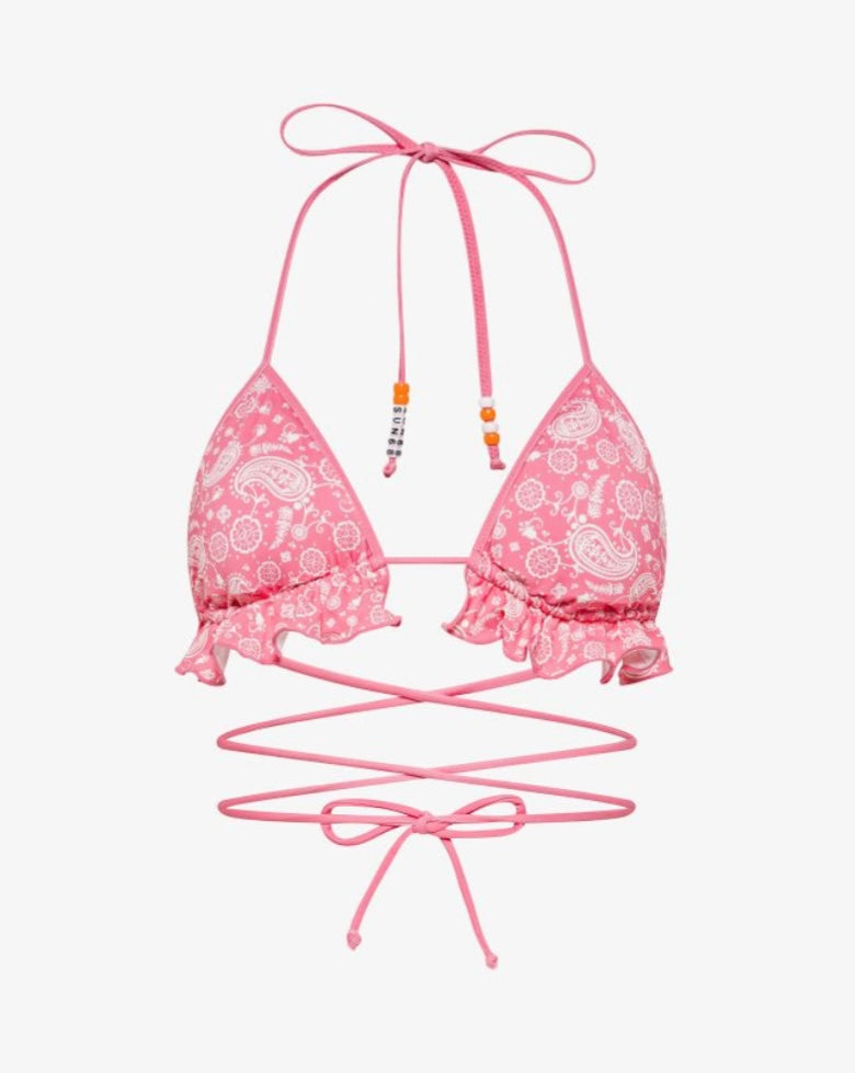 Bikini mare a pois con rouches fucsia/bianco panna Sun68