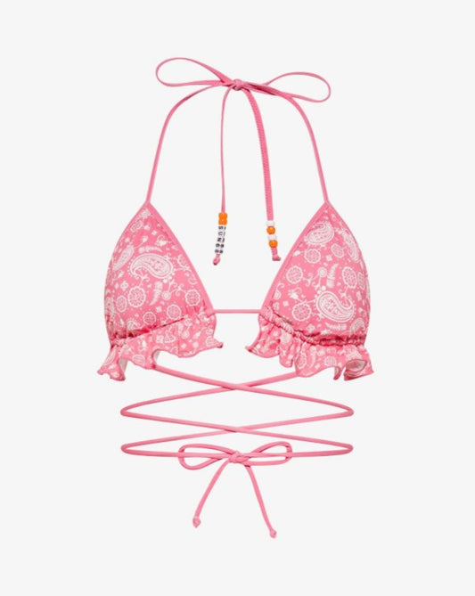 Bikini mare a pois con rouches fucsia/bianco panna Sun68