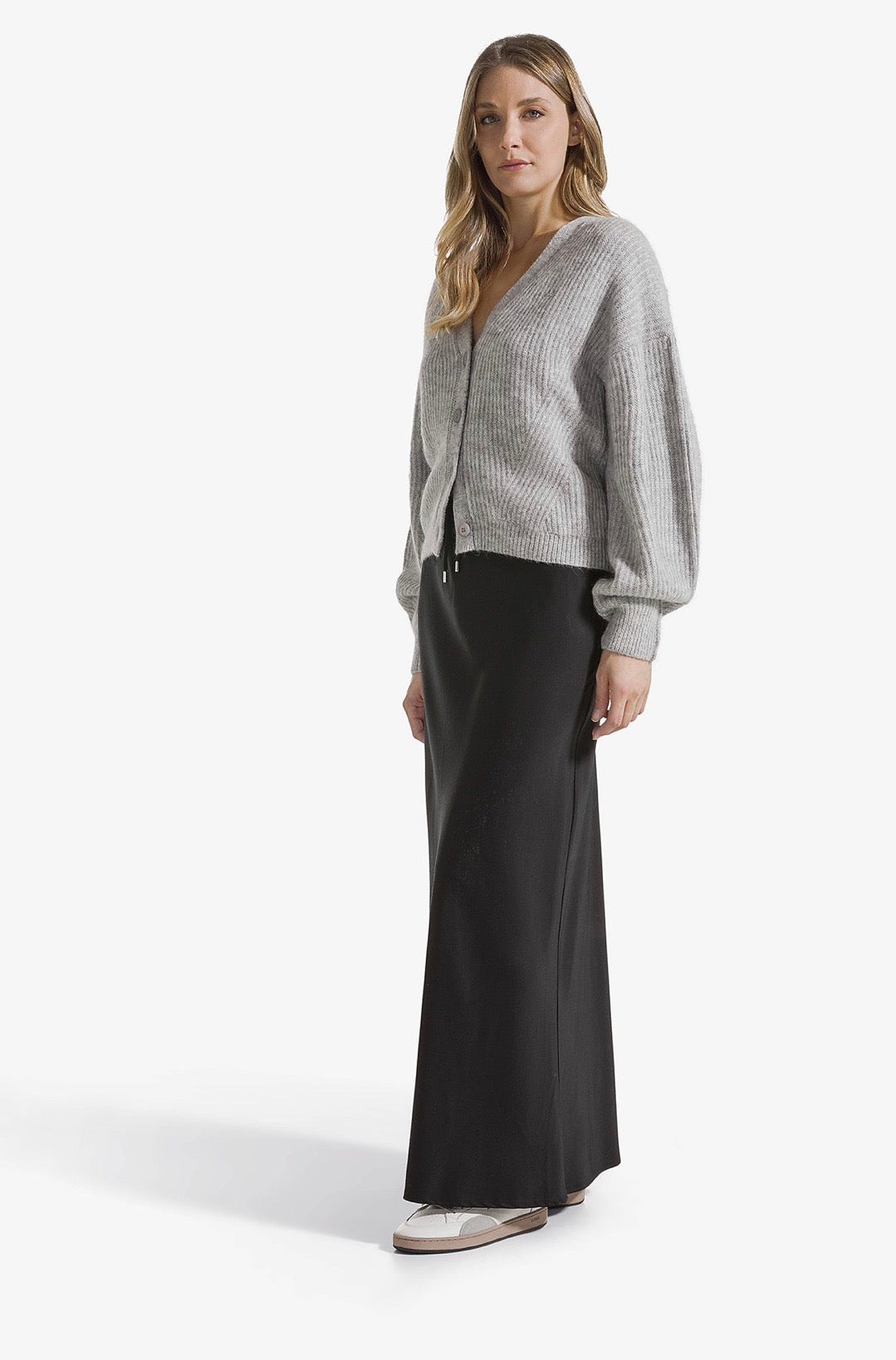 Cardigan in lurex in lana a coste grigio chiaro Sun 68
