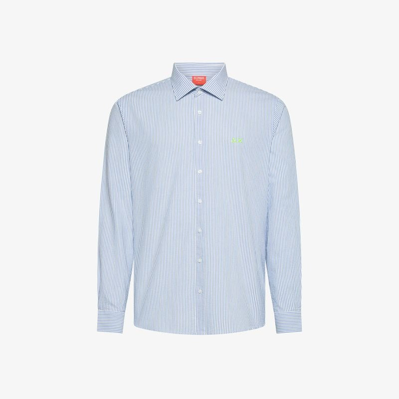 Camicia in cotone a righe azzurro/bianco Sun68