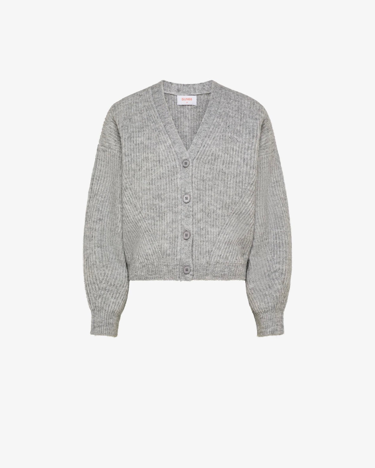 Cardigan in lurex in lana a coste grigio chiaro Sun 68