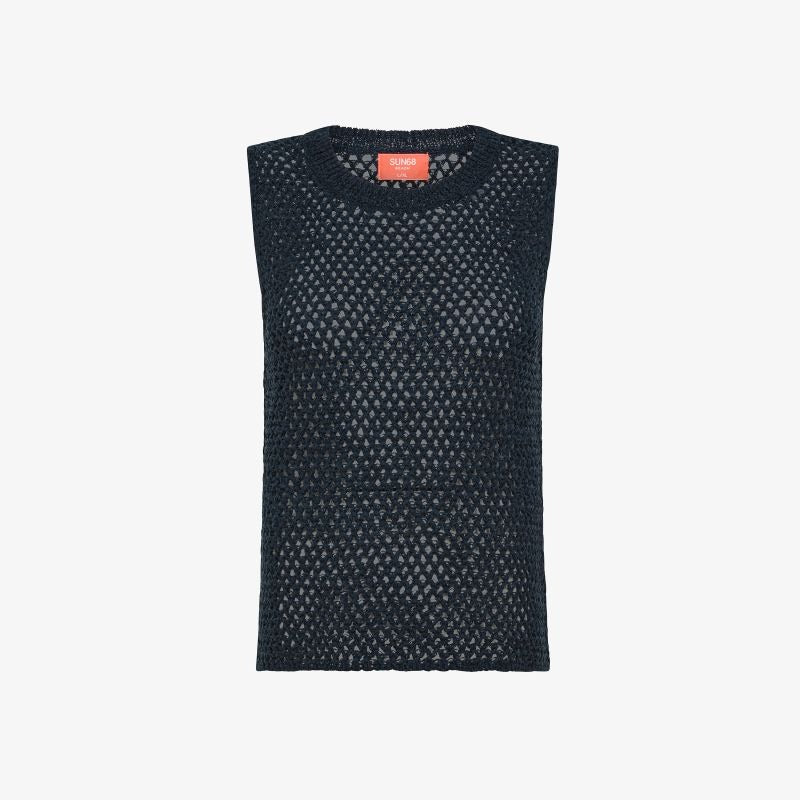 Top in maglia crochet di cotone blu navy sun68